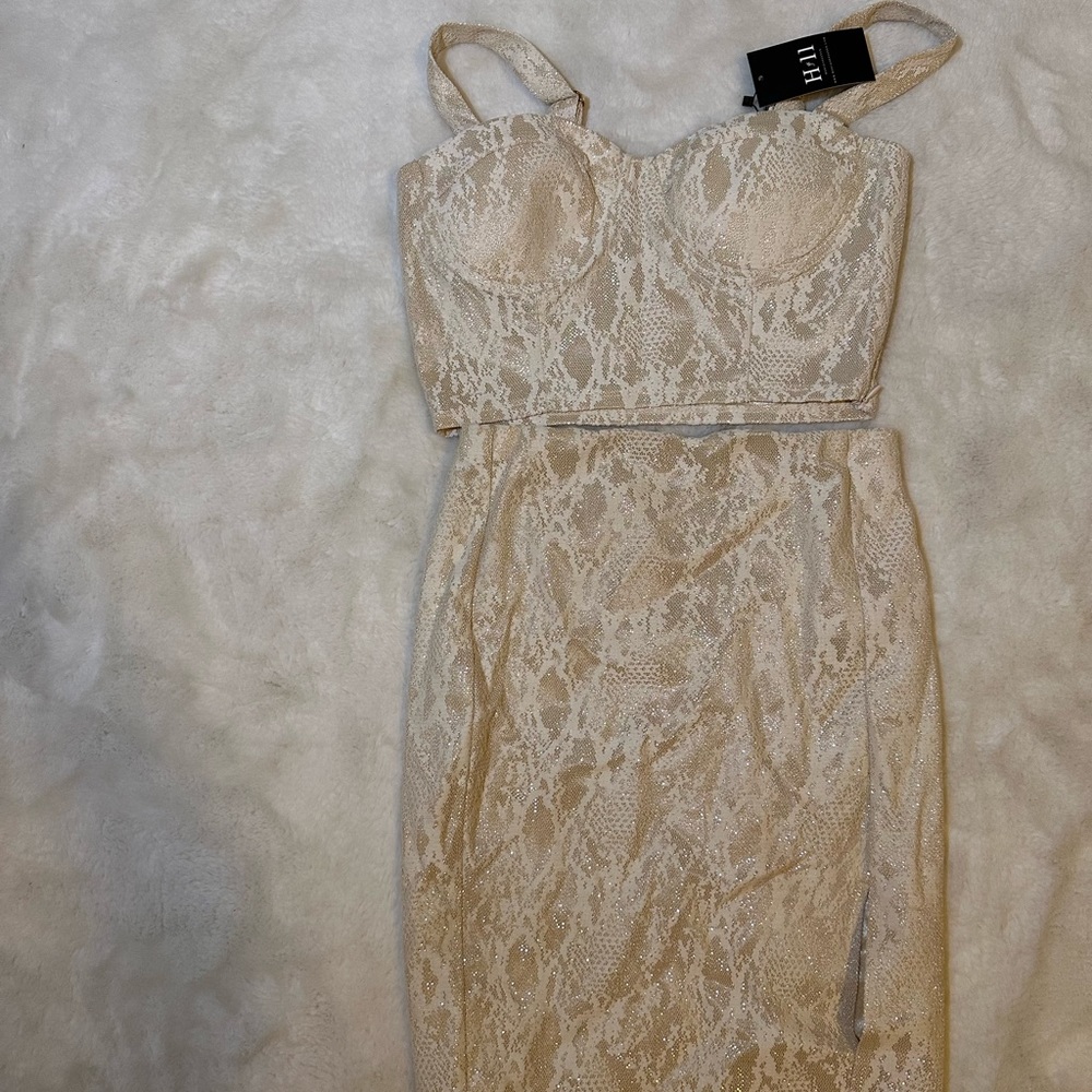 House of Eleven Snakeskin Corset Top/Mini Skirt Set